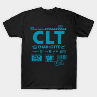 Vintage Charlotte CLT Airport Code Travel Day Retro Travel Tag T-Shirt